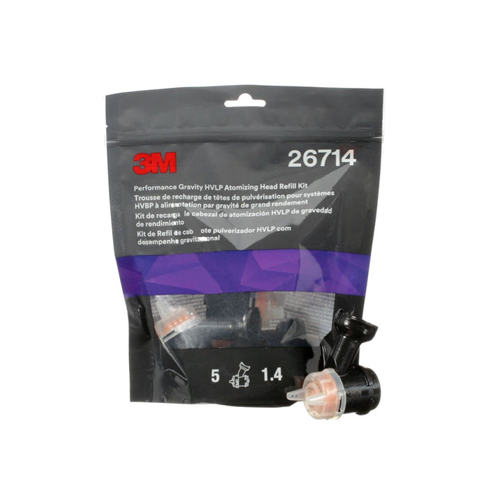3M 26714 Performance Gravity HVLP Atomizing Head Refill Kit, 1.4 mm, Orange, 5/pk