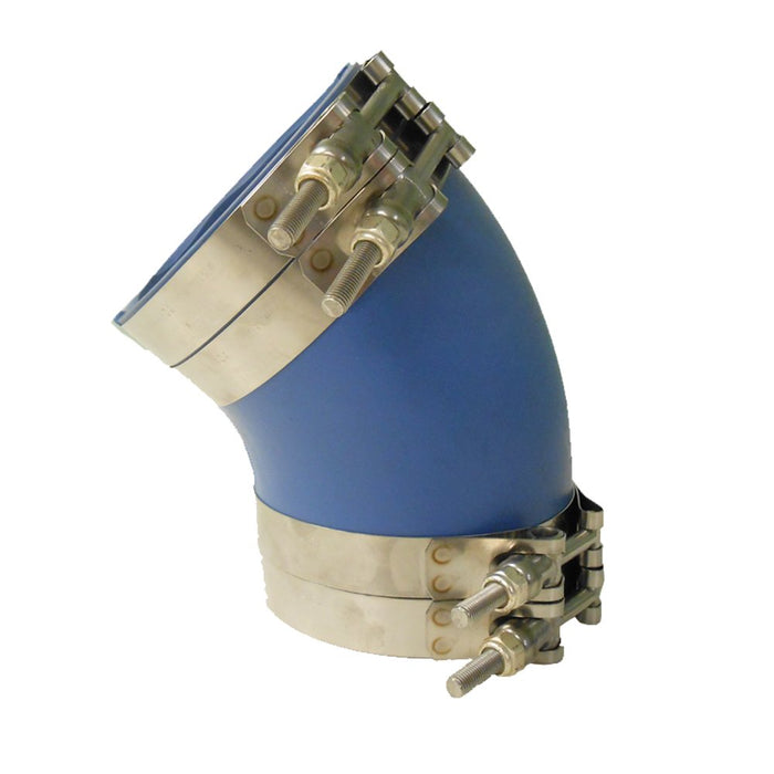 Trident Marine 240V3000-S/S Trident Blue "VHT" Silicone 45° Elbow w/T-Bold, Clamps, 3"