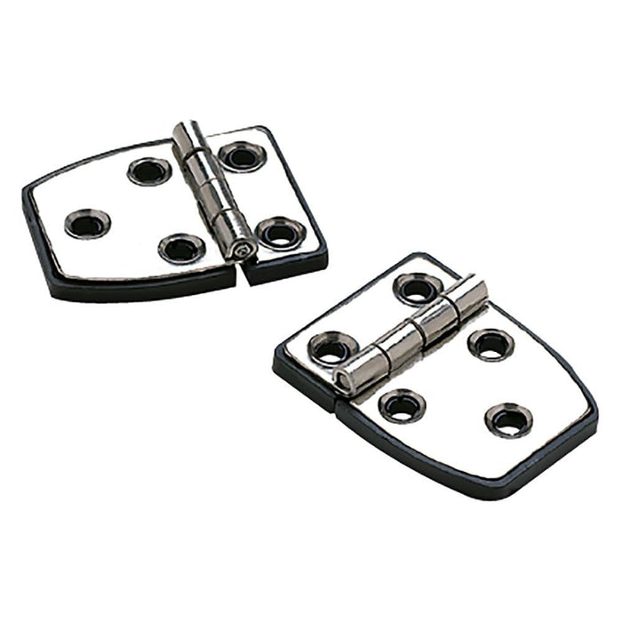Seachoice 34351 (2) 2-1/4" x 1-1/2" Polished SS 3/4" Short Side Hinges w/ Black, Nylon Base Plate