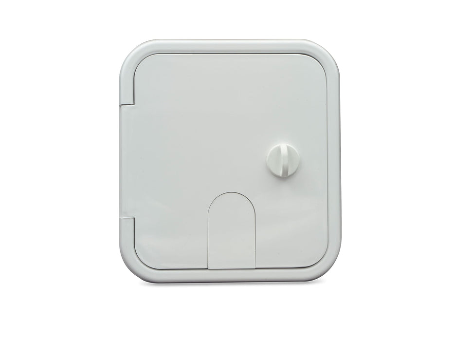 B&B Molders 94333 Square Electric Cable Hatch, Small w/Open Back & Thumb Latch, Polar White