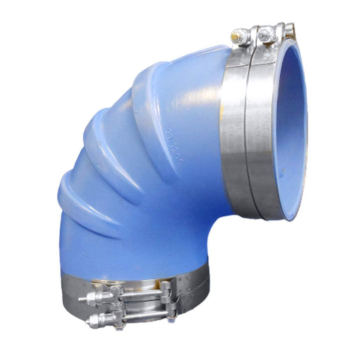 Trident Marine 290V4000-S/S Trident Blue Silicone "VHT" 90 Degree Elbow w/T-Bolt, Clamps, 4"