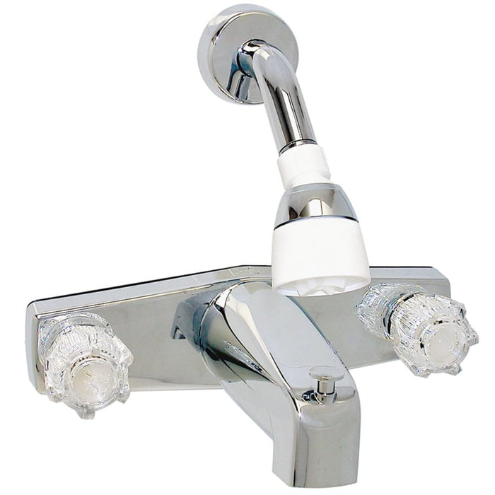 Valterra PF214348 RV Tub/Shower Faucet, Phoenix 2-Handle, Clear Acrylic Knobs & Shower Head Kit, Chrome