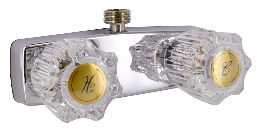 Valterra PF213321 Phoenix Chrome Finish Two Handle 4" RV Shower Valve Faucet w/, Clear Acrylic Knobs