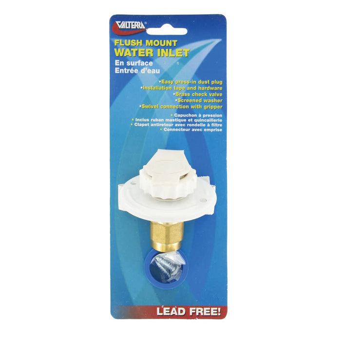 Valterra A01-0171LFVP Flush Mount FPT Brass Check Valve, White, w/Screws, Putty Tape & Teflon Tape