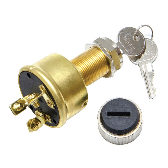 Sierra MP39080-1 Conventional 3 Position 1 1/8" Brass 3 Screw Terminal 12V 15, Amp Ignition Starter Switch