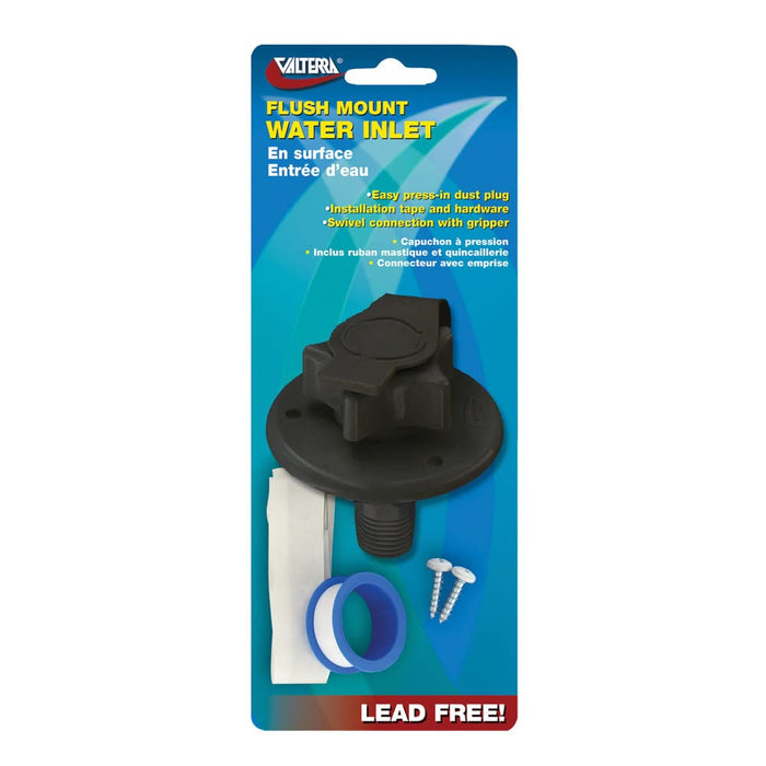 Valterra A01-0168BKVP Flush Mount Water Inlet, Black Plastic