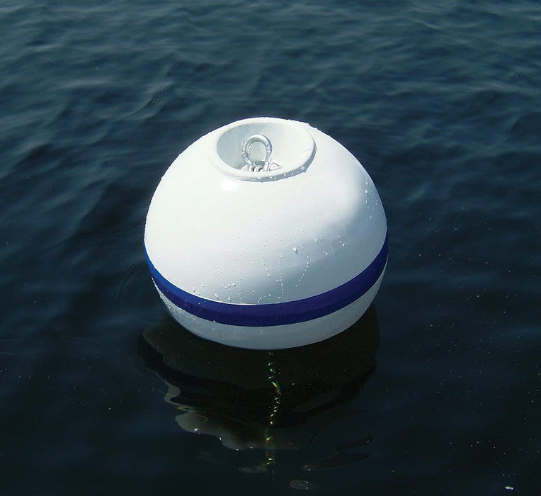 Taylor Made Products 46818 Taylor Sur-Moor Shackle Buoy White w/ Blue Reflective, Striping
