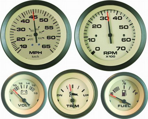 Sierra 65481P Sahara Series Black & Tan Outboard 4 Set w/ Tachometer, Speedmotor, Voltmeter & Fuel Gauges