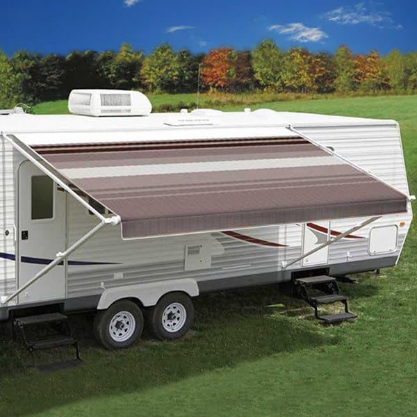 Powerwinch JU198A00 Carefree Standard Awning Fabric, 19', Sierra Brown Fade Both Sides, White Weatherguard, 1-Piece Vinyl
