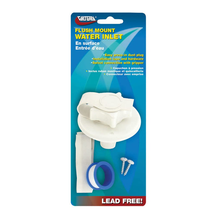 Valterra A01-0168VP Flush Mount Water Inlet, White Plastic