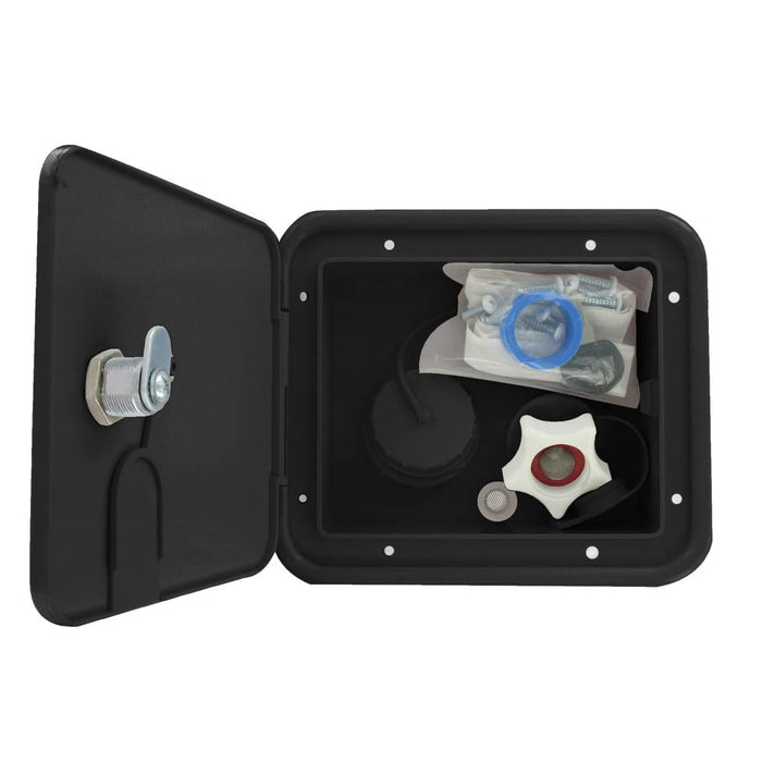 Valterra A01-2004BKVP Gravity City Water Inlet & Hatch, Black, 1/2" Air Vent, Includes Hardware & Installation Tape