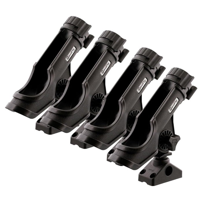Scotty 0230-BK-QUAD Powerlock Rod Holder w/#241 Side/Deck Mount, Black, 4 pack