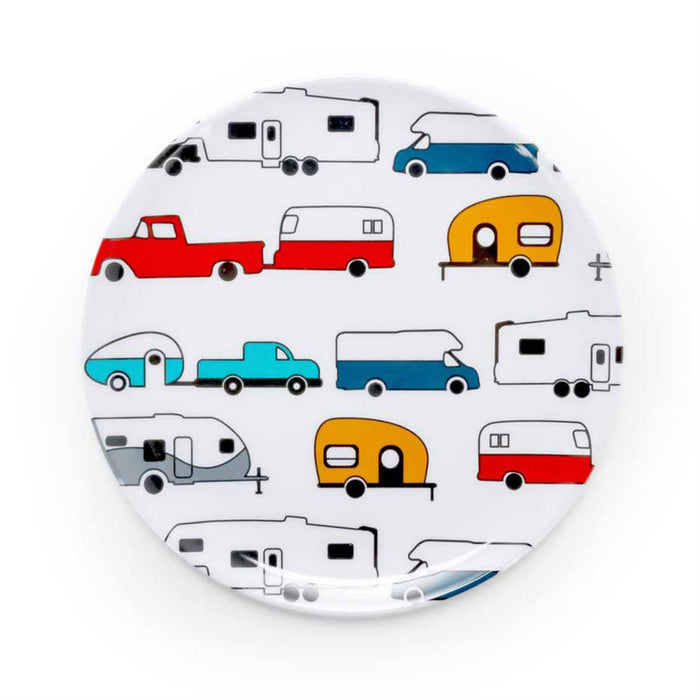 Camco 53223 Melamine Dishware, Multi-color RV & Truck Pattern, 7-3/4" Salad Plate