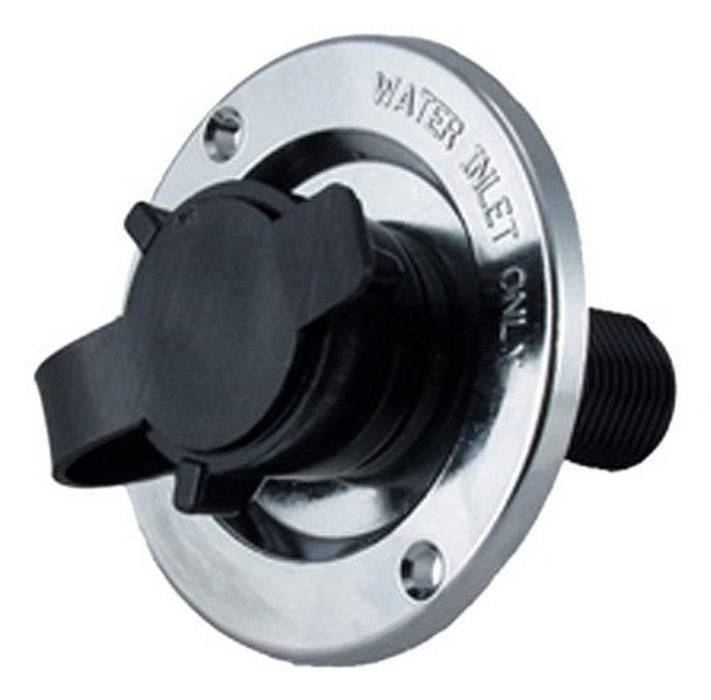 JR Products 9690-200-023 Chrome RV City Water Flange with Plastic Check Valve