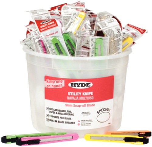 Hyde Tools 49696 Assorted Color Snap Knife Display Bucket 9mm 50/pk