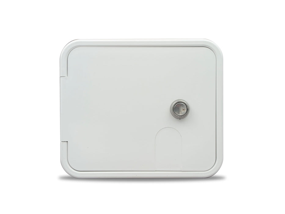 B&B Molders 94335 Square Electric Cable Hatch, Medium w/Open Back & Key Lock, Polar White