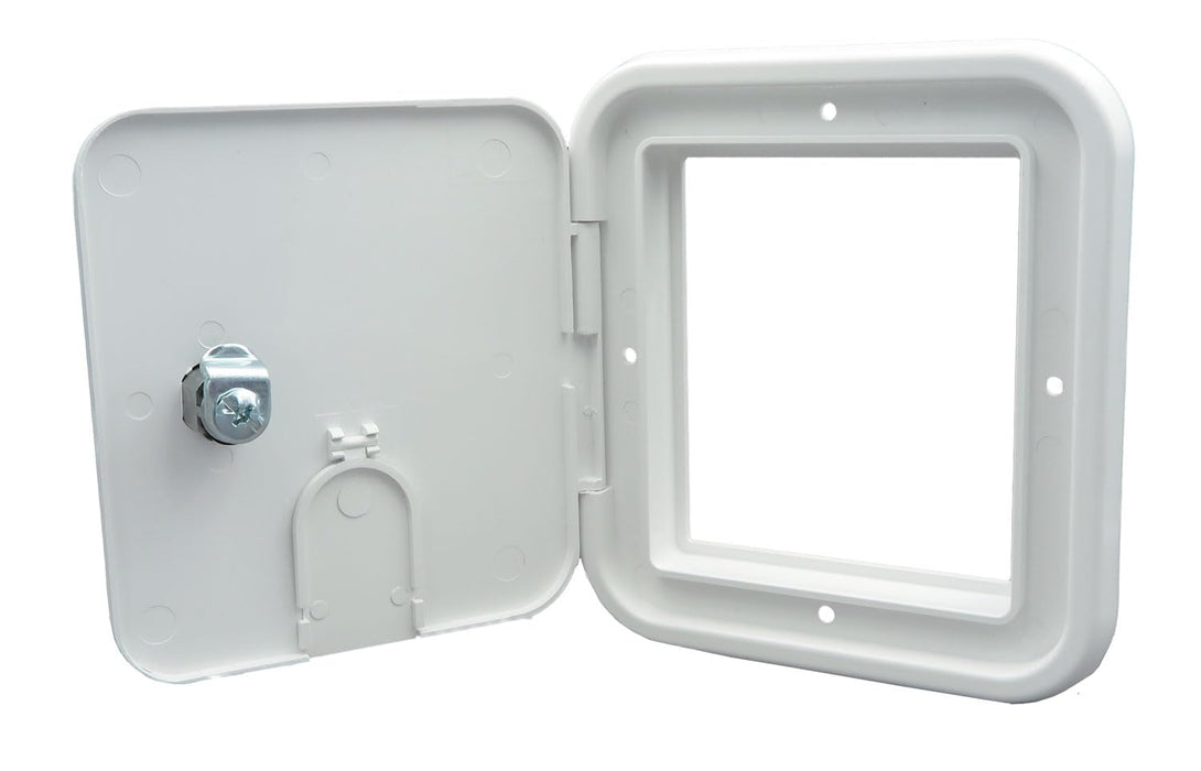 B&B Molders 94334 Square Electric Cable Hatch, Small w/Open Back & Key Lock, Polar White