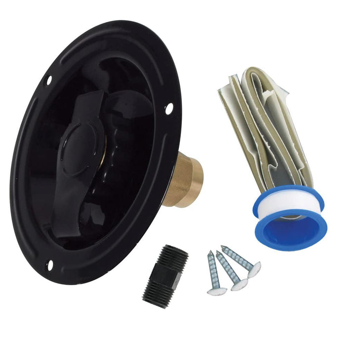 Valterra A01-0178LFVP Brass Check Valve 1/2" RV Inlet, Recessed, Black, includes Tape, Male Nipple & Hardware