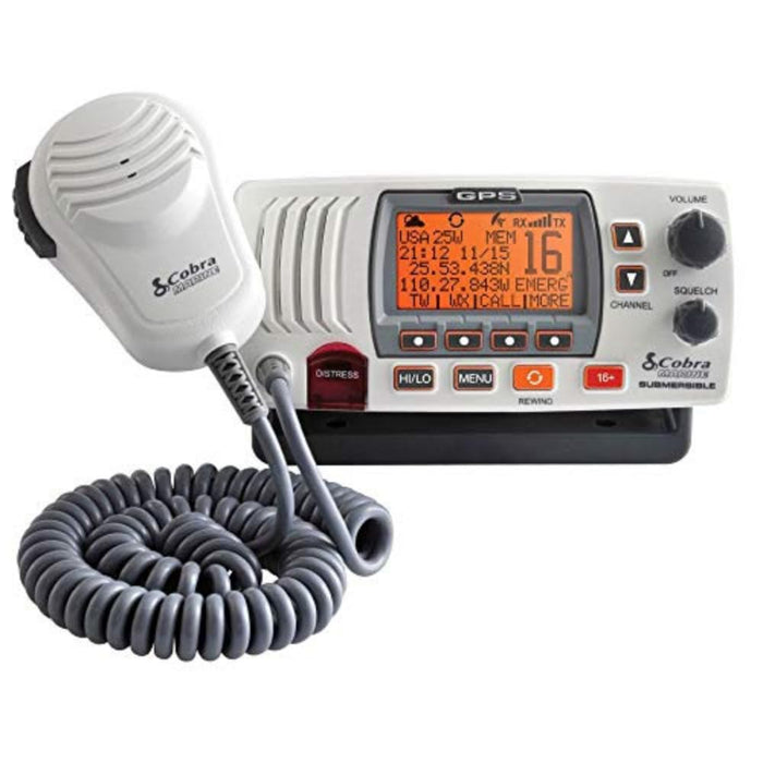 Cobra MR F77W GPS Fixed Mount Class D VHF Radio, White, Built-In GPS Receiver, Includes Flush and Fixed Mount Kits