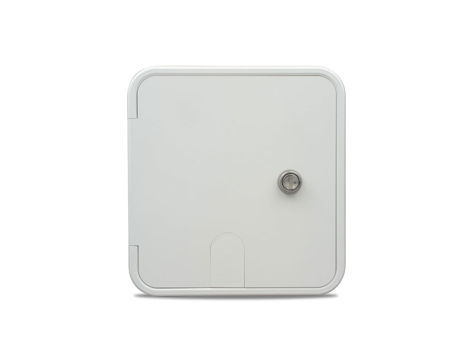 B&B Molders 94337 Square Electric Cable Hatch, Large w/Open Back & Key Lock, Polar White