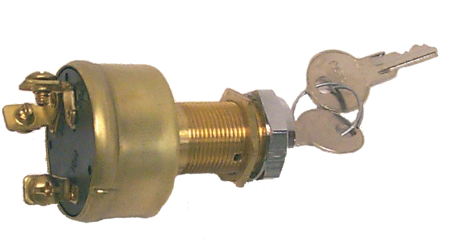 Sierra MP39060-1 Conventional 3 Position 1 1/8" Brass 3 Screw Terminal 12V 15, Amp Ignition Starter Switch