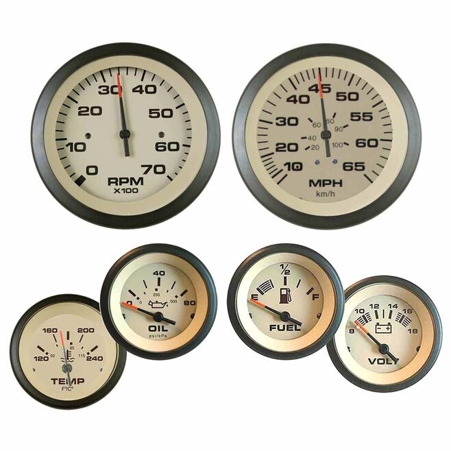 Sierra 65485P Sahara Series 6-Gauge Set for Inboard/Stern Drive, Tachometer, Speedometer, Voltmeter, Oil, Temp, & Oil Pressure Gauges