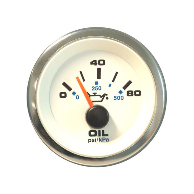 Sierra 62542P White Premier Pro 2" Oil Pressure Gauge, SS, 0-80 PSI Dial Range, Requires "C" Sender Code