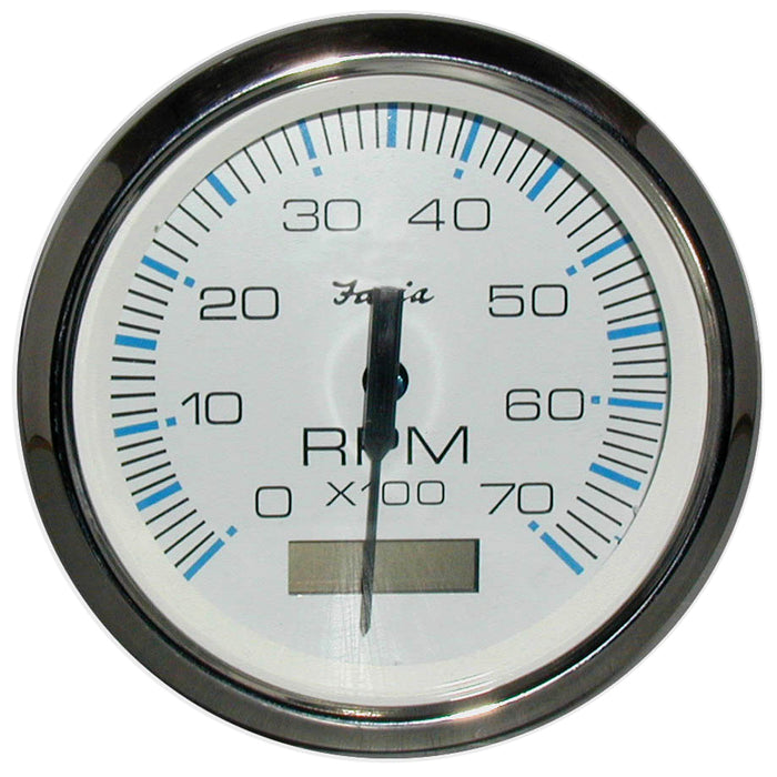 Tacómetro Faria Chesapeake de acero inoxidable blanco de 4" con horómetro - 7000 RPM (gasolina) (motor fueraborda)