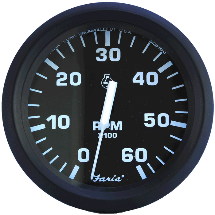 Tacómetro Faria Euro Black de 4" - 6000 RPM (gasolina - Intraborda y E/S)