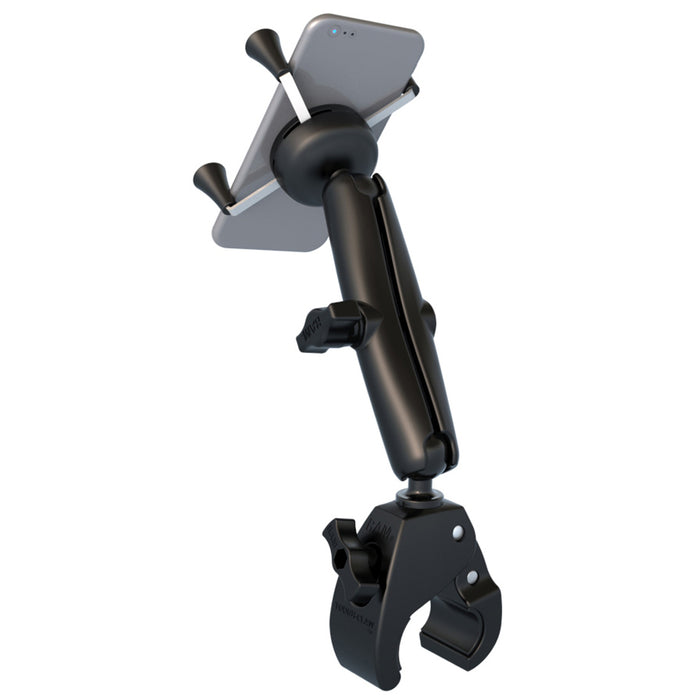 Base universal Tough-Claw™ de RAM Mount con brazo de doble zócalo largo y soporte universal X-Grip® para teléfono celular o iPhone
