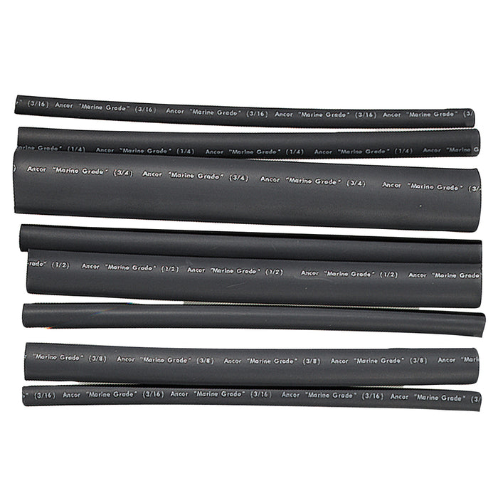 Tubos termorretráctiles con revestimiento adhesivo Ancor - Surtidos, paquete de 8, 6", calibre 20-2/0 AWG, color negro