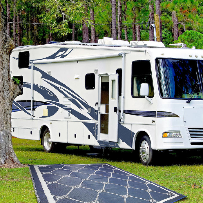 FulTyme RV 6 X 9 BLUE/WHITE FulTyme RV 6064 Outdoor Patio Mat, Blue/White, 6' x 9'