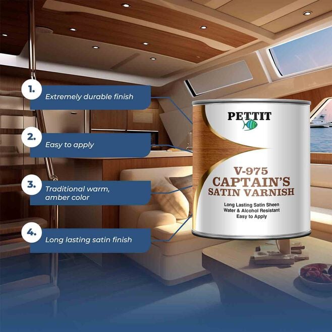 Pettit 8797508 V975Q Captain's Satin Sheen Varnish, Qt., 6/case