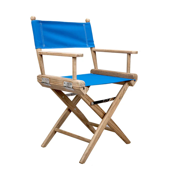Whitecap 60043 Premium Grade Teak Folding Directors Chair with Pacific Blue Sunbrella Fabric Covers