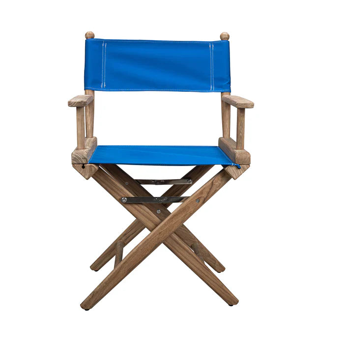 Whitecap 60043 Premium Grade Teak Folding Directors Chair with Pacific Blue Sunbrella Fabric Covers