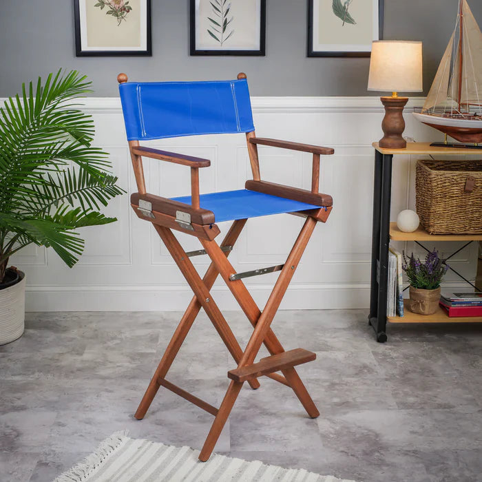 Whitecap 60045 Premium Grade Teak Folding Captains Chair with Pacific Blue Sunbrella Fabric Seat Slings