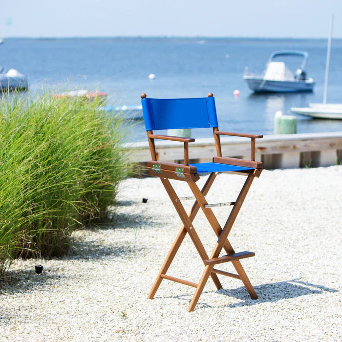 Whitecap 60045 Premium Grade Teak Folding Captains Chair with Pacific Blue Sunbrella Fabric Seat Slings