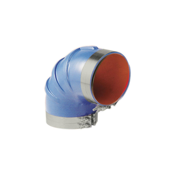 Trident Marine 290V4000-S/S Trident Blue Silicone "VHT" 90 Degree Elbow w/T-Bolt, Clamps, 4"