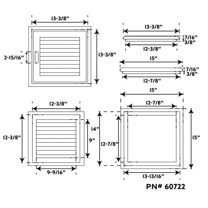 Whitecap Teak Louvered Door & Frame - Right Hand - 15" x 15"
