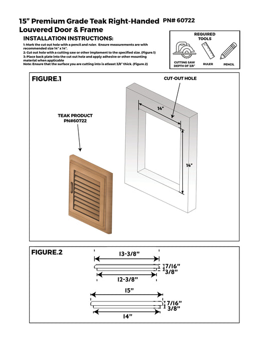 Whitecap Teak Louvered Door & Frame - Right Hand - 15" x 15"