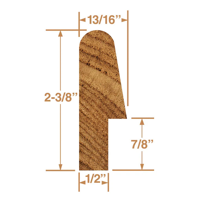 Moldura para barandilla de litera de teca Whitecap 60847, 5 pies