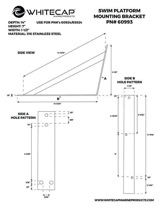 Whitecap 60997 14" Swim Platform Mounting Bracket