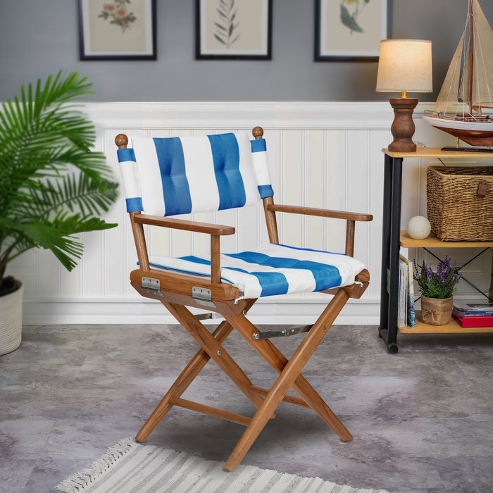 Whitecap 61040 Premium Grade Teak Newport Folding Director's Chair with Cabana Regatta Sunbrella Fabric Seat Cushions