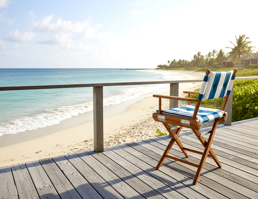 Whitecap 61040 Premium Grade Teak Newport Folding Director's Chair with Cabana Regatta Sunbrella Fabric Seat Cushions