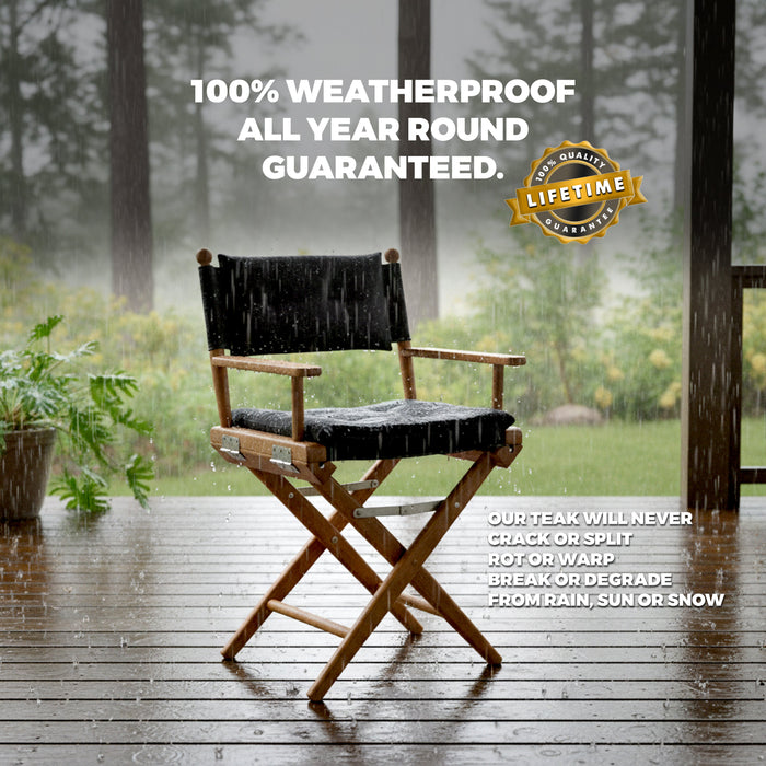 Whitecap 61041 Premium Grade Teak Newport Folding Director's Chair with Black Sunbrella Fabric Seat Cushions