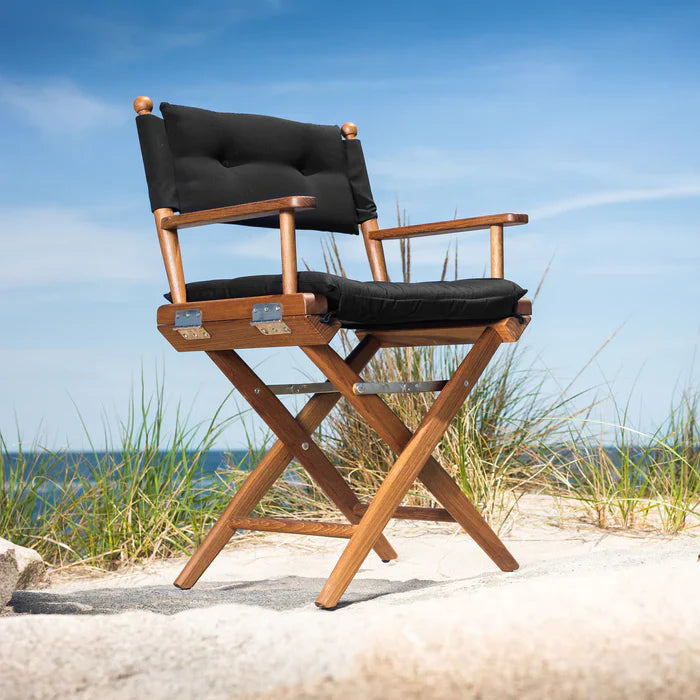 Whitecap 61041 Premium Grade Teak Newport Folding Director's Chair with Black Sunbrella Fabric Seat Cushions