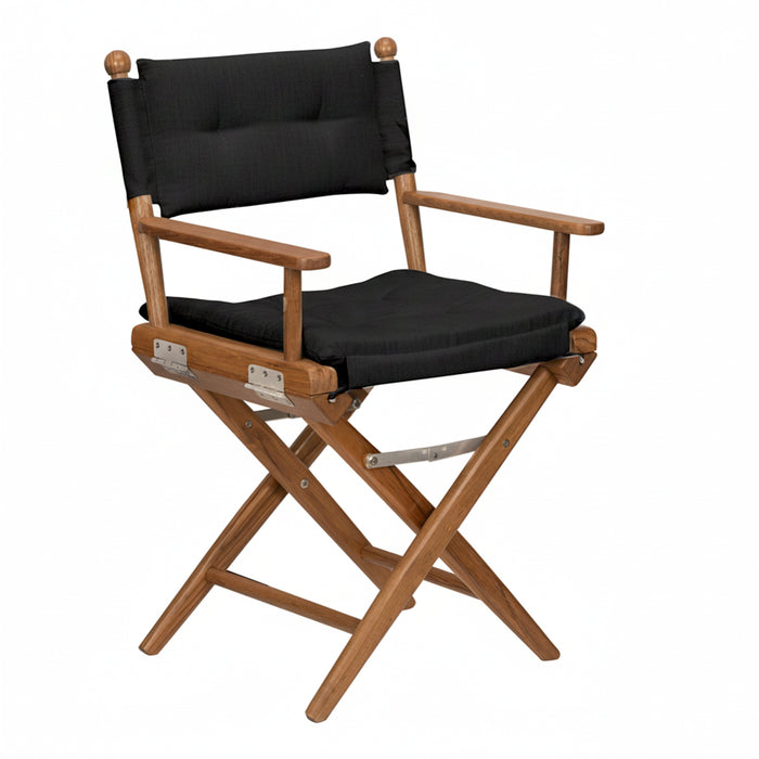 Whitecap 61041 Premium Grade Teak Newport Folding Director's Chair with Black Sunbrella Fabric Seat Cushions