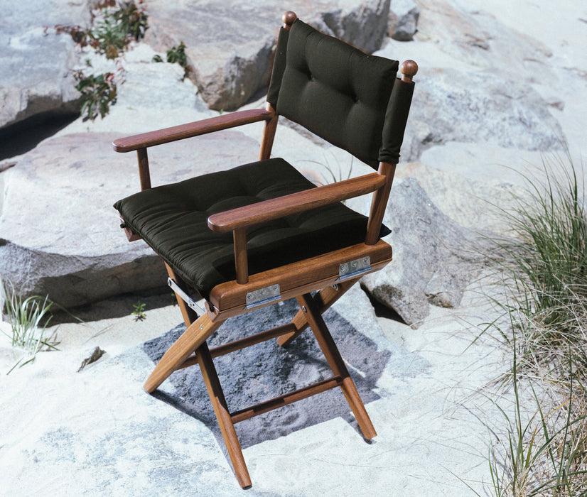 Whitecap 61041 Premium Grade Teak Newport Folding Director's Chair with Black Sunbrella Fabric Seat Cushions
