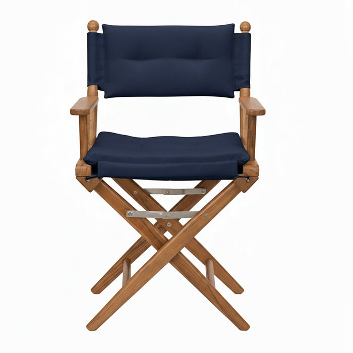 Whitecap 61042 Premium Grade Teak Folding Director's Chair with Navy Sunbrella Fabric Seat Cushions