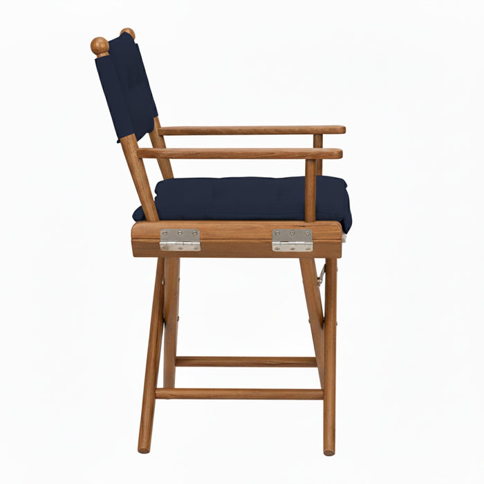 Whitecap 61042 Premium Grade Teak Folding Director's Chair with Navy Sunbrella Fabric Seat Cushions